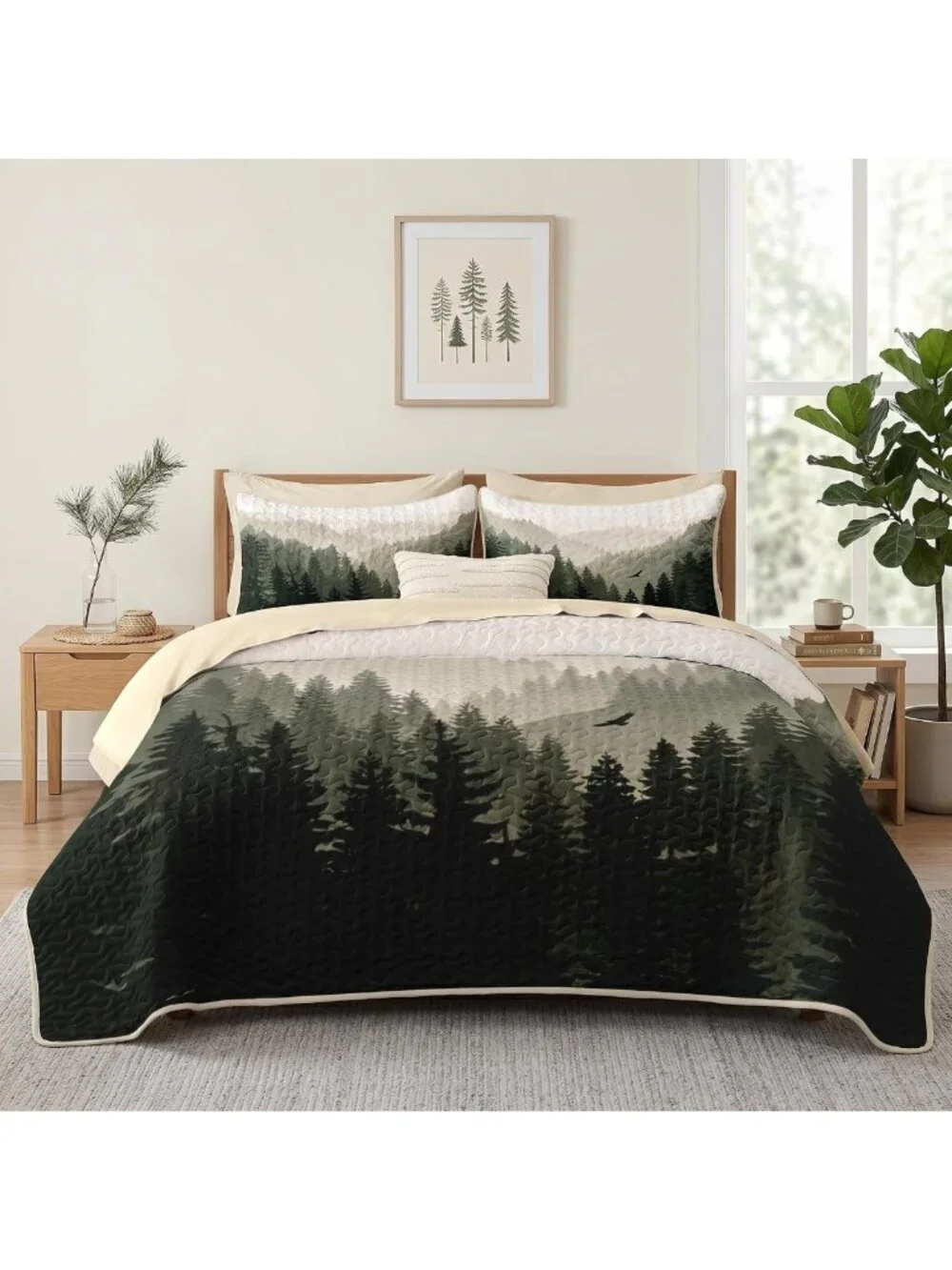 7-Piece King Quilt Set, Mountain Pine Bedding, Cozy Bedspread & Decor